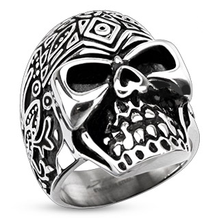 Bague homme acier tte de mort  reliefs