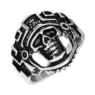 Bague homme acier tte de mort Aztek