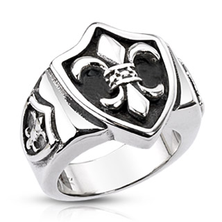 Bague homme acier triple bouclier  fleurs de Lys