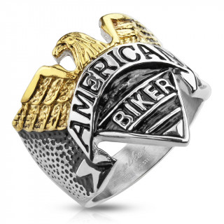 Bague homme "Amrican Biker" en acier avec aigle dor