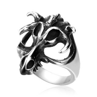 Bague homme biker en acier  crane de buffle