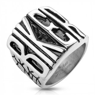 Bague homme "Biker" en acier  surface craquele