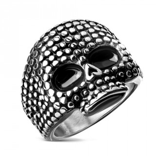 Bague homme crane de points en acier noirci