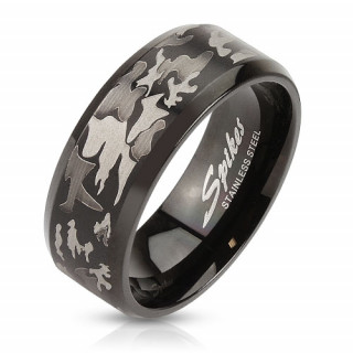 Bague homme en acier  camouflage militaire fonc