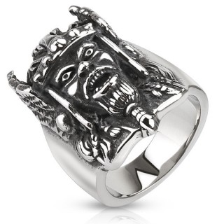 Bague homme en acier  tte de guerrier viking