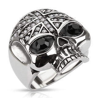 Bague homme en acier  tte de mort avec Union jack