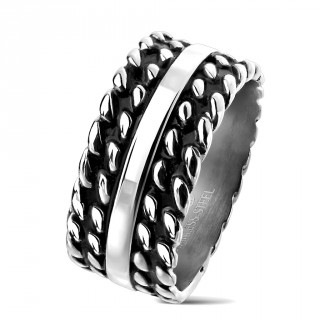 Bague homme en acier aspect double chaine