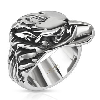 Bague homme en acier avec tte de griffon au regard fixe