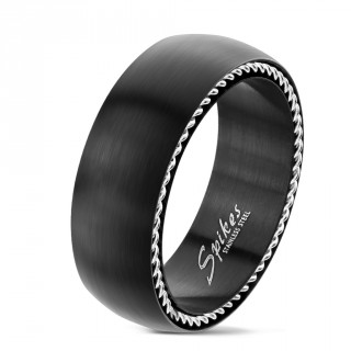 Bague homme en acier bross noir mat  cable torsad