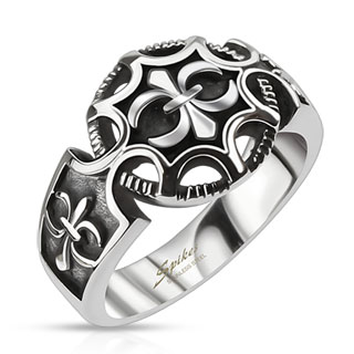 Bague homme en acier fleurs de Lys et cusson
