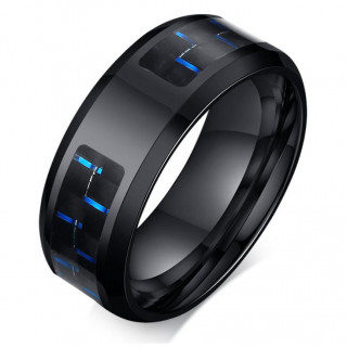 Bague homme en acier noir  fibre de carbone discontinue