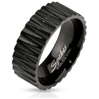 Bague homme en acier noirci  design zigzag