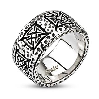 Bague homme en acier noirci et poinconn  croix celtiques