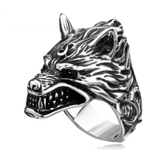 Bague homme / femme en acier  tte de loup froce