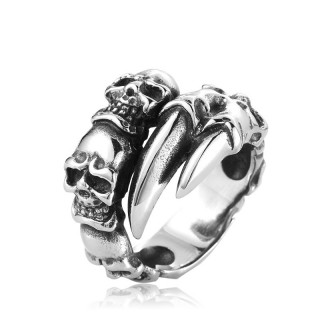 Bague homme gothique en acier  griffes et cranes