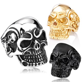 Bague homme / femme tte de mort en acier dcore de squelettes