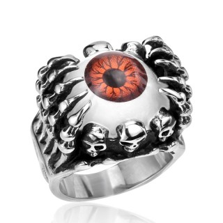 Bague homme gothique  griffes, cranes et oeil rouge