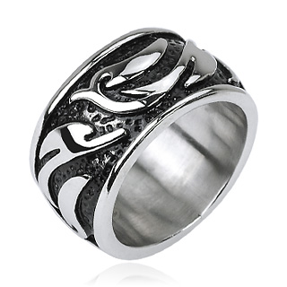 Bague homme gothique  vagues argentes style tribal