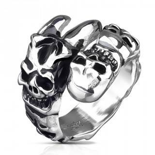 Bague homme gothique acier cranes et griffes