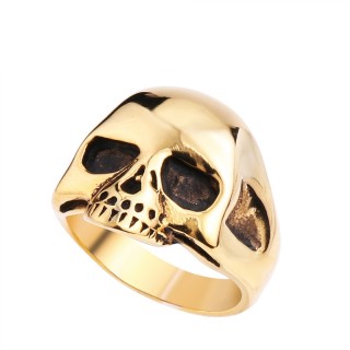 Bague homme gothique en acier  crane dor sans machoire infrieure