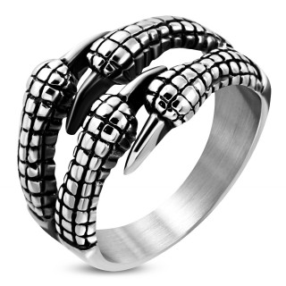 Bague homme gothique en acier  griffes de dragon