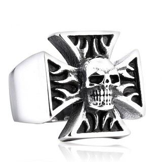 Bague homme gothique en acier avec croix de malte  crane