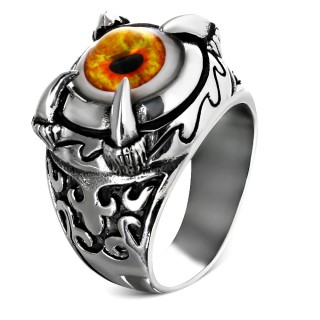 Bague homme gothique en acier avec griffes et oeil orange