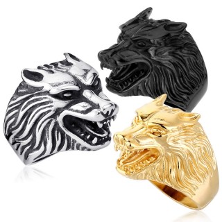 Bague homme gothique en acier avec tte de loup