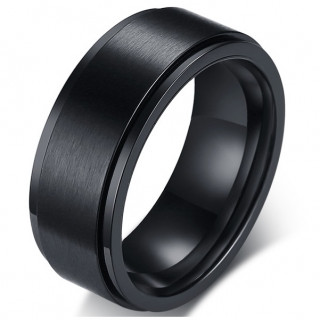 Bague homme noire en acier  bandeau tournant