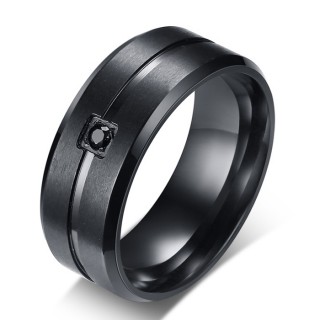 Bague homme noire en acier  rainure sertie