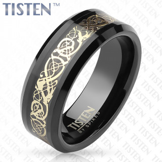 Bague homme tisten noire  dragon calligraphi dor