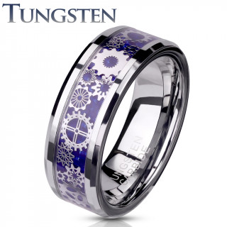 Bague homme tungstene Steampunk Blue