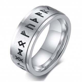 Bague homme viking acier  runes graves (bandeau tournant)