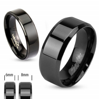 Bague mixte acier noire  bords biseauts