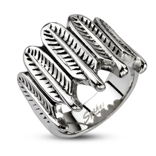 Bague mixte acier style couronne de plumes