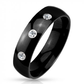 Bague mixte en acier noir avec trio de pierres