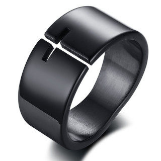 Bague noire en acier  croix latine ajoure