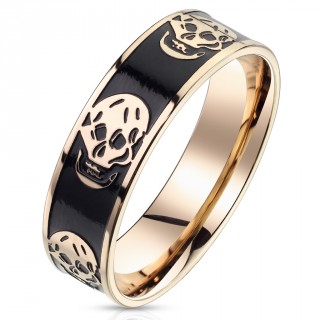 Bague skull en acier noir et cuivr