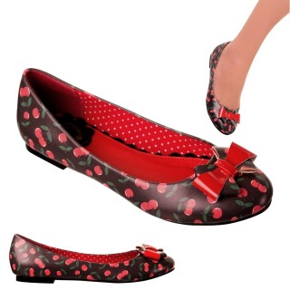 Ballerines rtro  motif cerises et noeud papillon- Noir et rouge - Banned