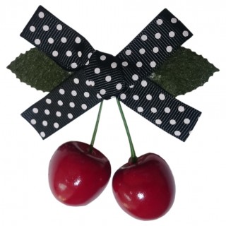 Barette  cheveux rockabilly  pois blancs et cerises