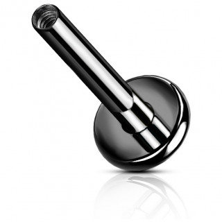 Barre de piercing noire type Labret en titane  base large de 4mm (filetage interne)