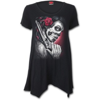 Blouse femme noire goth-rock "DEATH PISTOL" style jour des morts