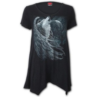 Blouse femme noire "WOLF SPIRIT"  loup avec ailes d'ange