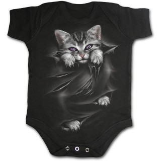 Body bb gothique noir avec chat gris  griffes sorties et dchirures