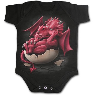 Body bb gothique noir avec dragon rouge pensif dans son oeuf