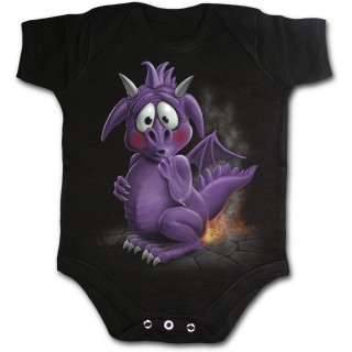 Body bb gothique noir avec dragon violet ptant des flammes