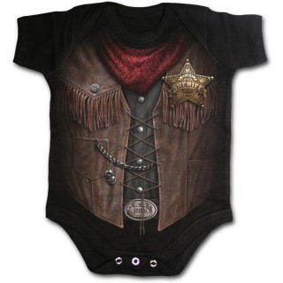 Body bb gothique noir avec motif imitation tenue de sheriff