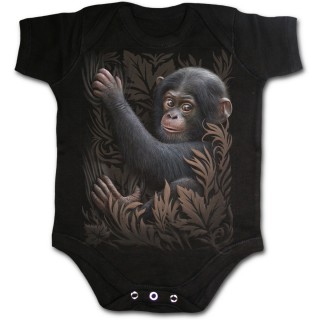 Body bébé noir avec imprimé petit singe et feuillage marron