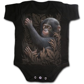 Body bb noir avec imprim petit singe et feuillage marron