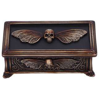 Bo�te � bijoux aspect bronze vieilli avec Cr�ne � ailes de papillon de nuit